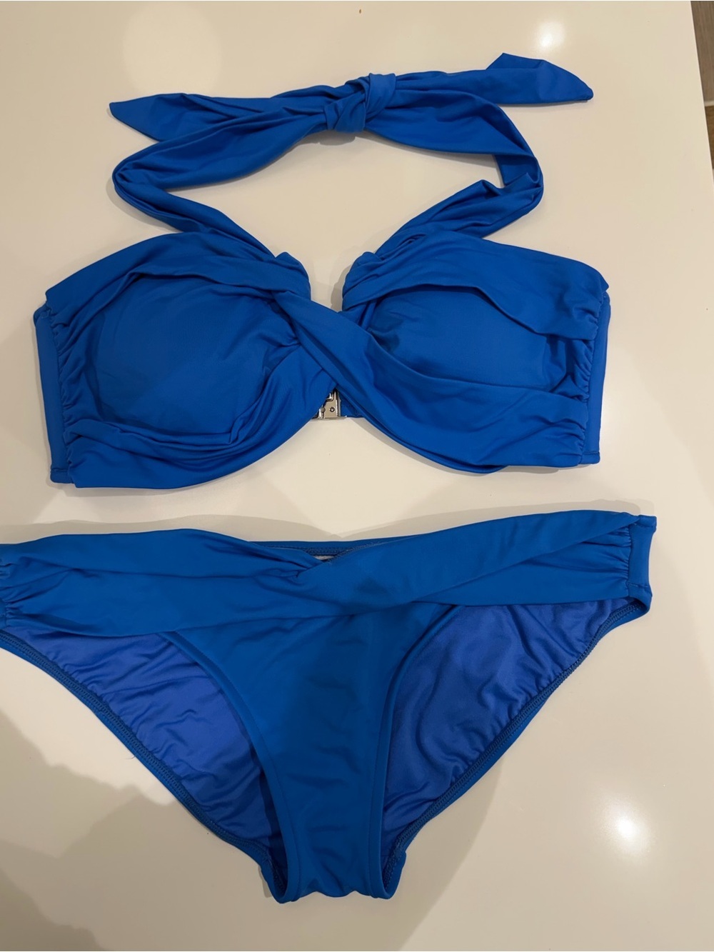 Seafolly Royal Blue Halter Bikini Set Twist Front Underwire Top & Ruched Bottom